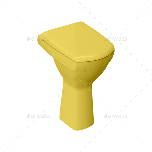 yellow toilet bowl isolated on white background Stock Photo by photobalance
